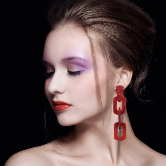 New, Red chain dangle earrings - Picture 2 of 7